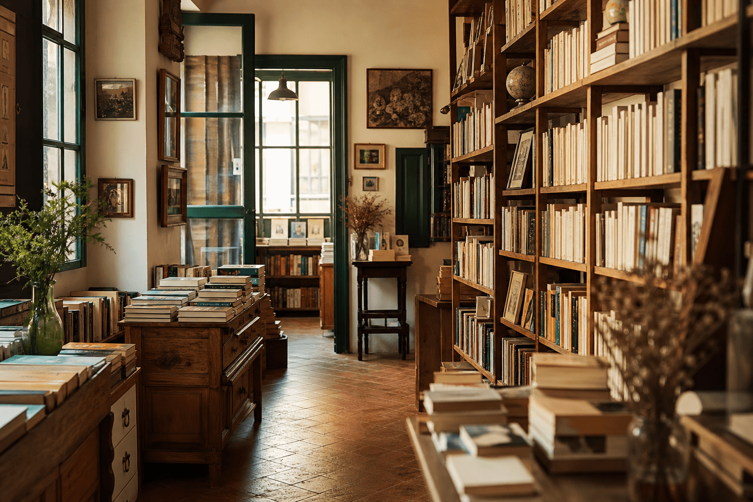 Interior de una librería de segunda mano con estanterías llenas de libros