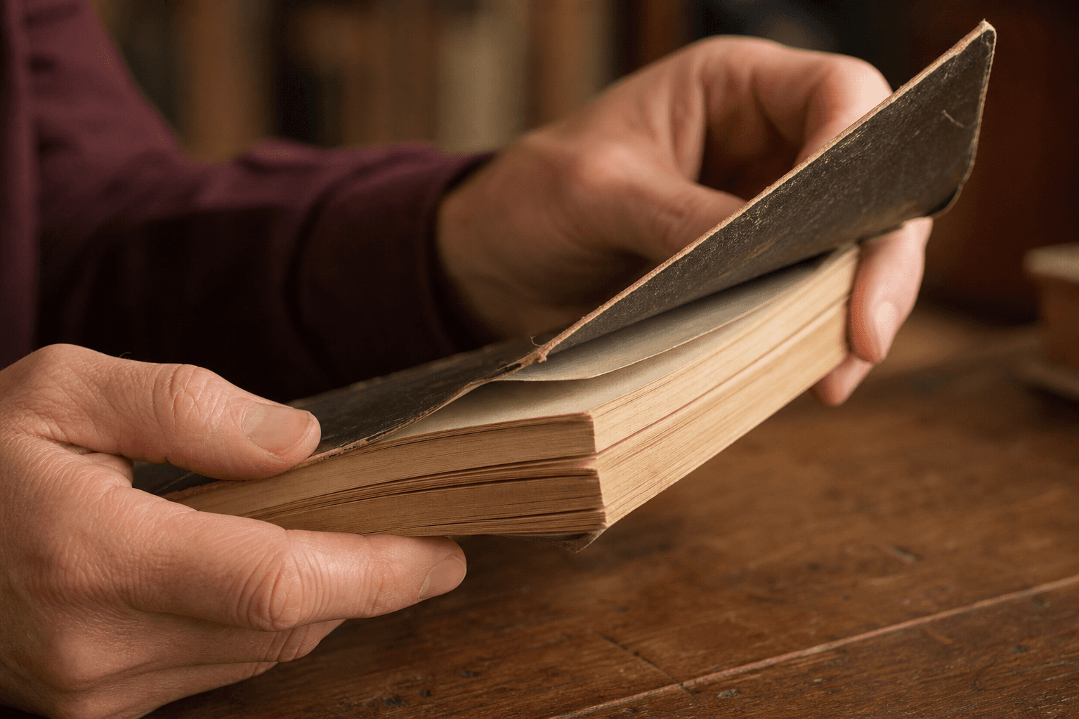 Revisión cuidadosa del estado de un libro de segunda mano
