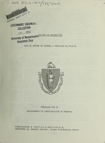 Portada de Folleto de orientacion para el examen de ingreso a servicios de policia