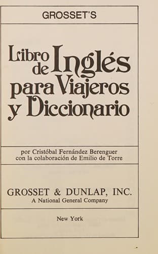 Portada de Grosset's libro de inglés para viajeros y diccionario