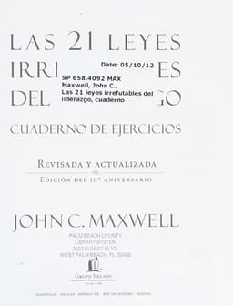 Portada de 21 Leyes Irrefutables del Liderazgo, Cuaderno de Ejercicios