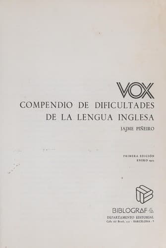 Portada de Compendio de dificultades de la lengua inglesa