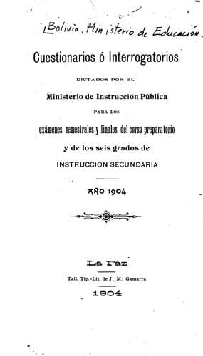Portada de Cuestionarios o interrogatorios dictadas por el Ministerio de Instruccion publica: Para los ...
