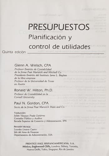 Portada de Presupuestos - Planificacion y Control de Utilidad