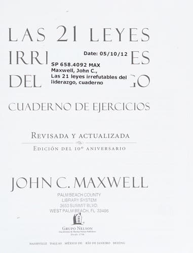 Portada de 21 Leyes Irrefutables del Liderazgo, Cuaderno de Ejercicios